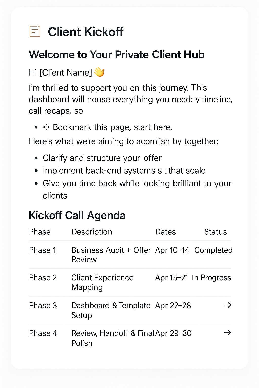 Kickoff template mockup